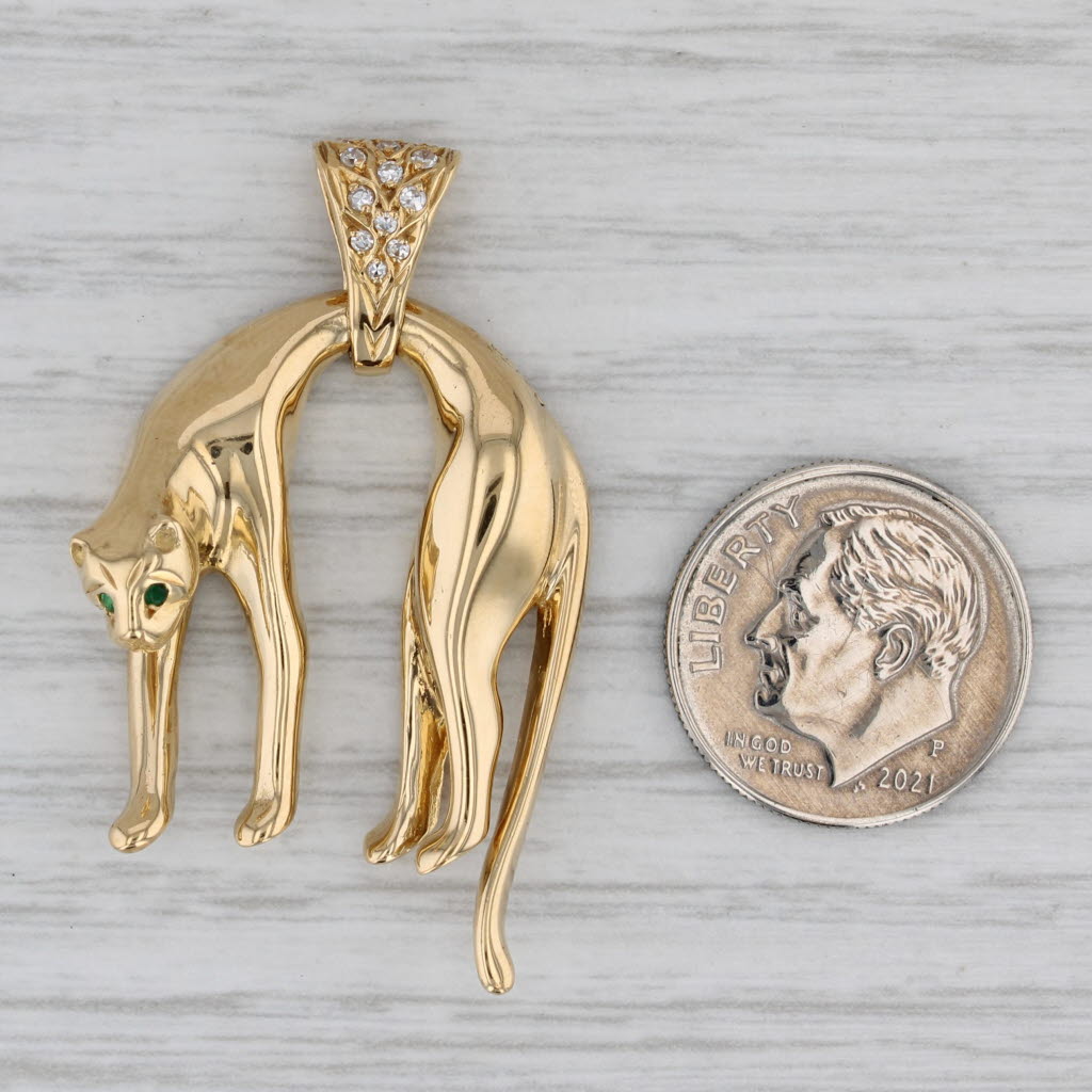 0.11ctw Diamond Emerald Panther Pendant 20k Yellow Gold Statement