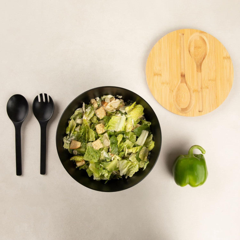 BAMBOO FIBER SALAD BOWL SET WITH WOODEN LID & SERVERS