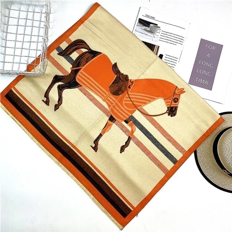 Women's Retro Color Block Imitation Cashmere Printing Scarf