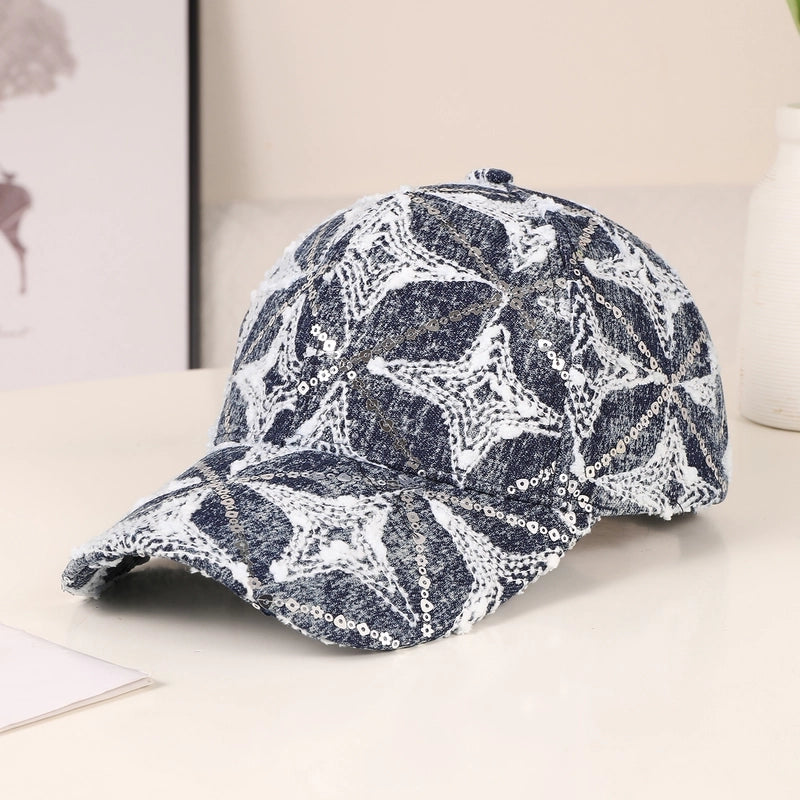 Women's Retro Sports Commute Star Flower Sequins Curved Eaves Baseball Cap