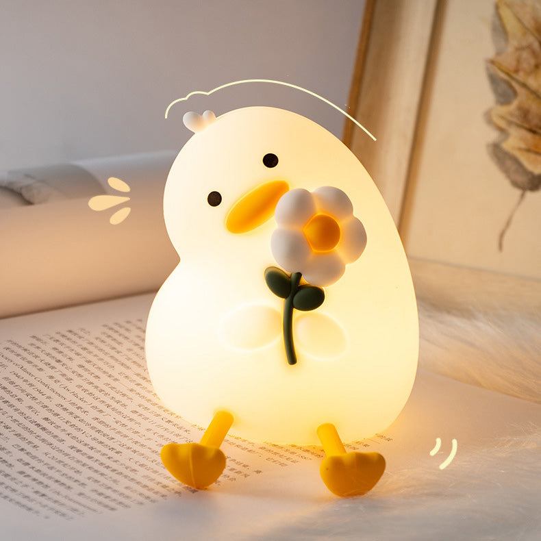 Squishy Silicone Duck Flower LED Night Light - Perfect Gift for Kids and Girls