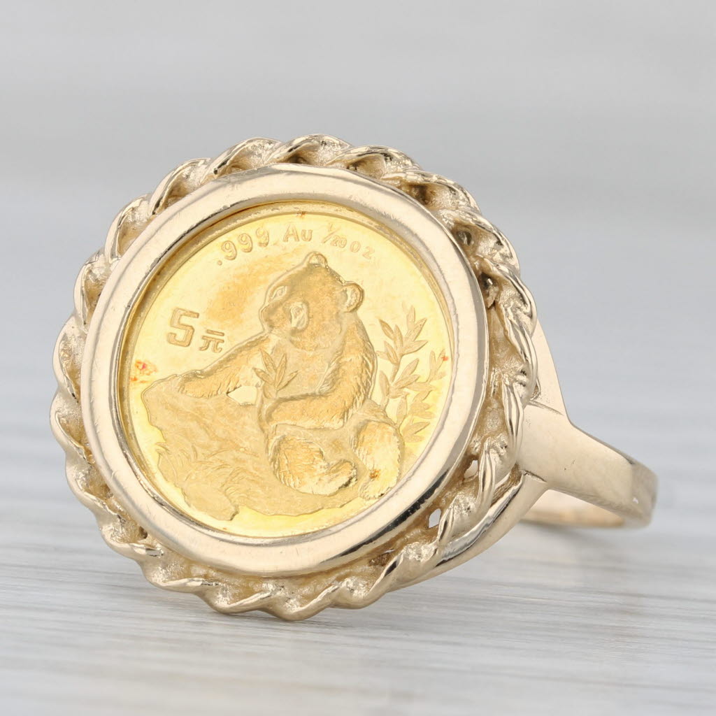 1998 5 Yuan Chinese Panda Coin Ring 14k Yellow Gold Size 9.75