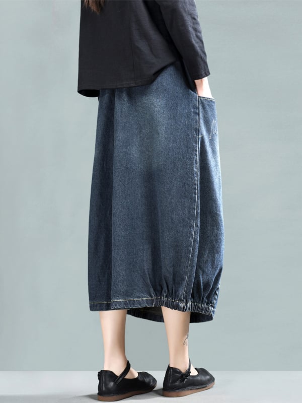 Vintage Loose A-Line Elasticity Solid Color Skirts Bottoms