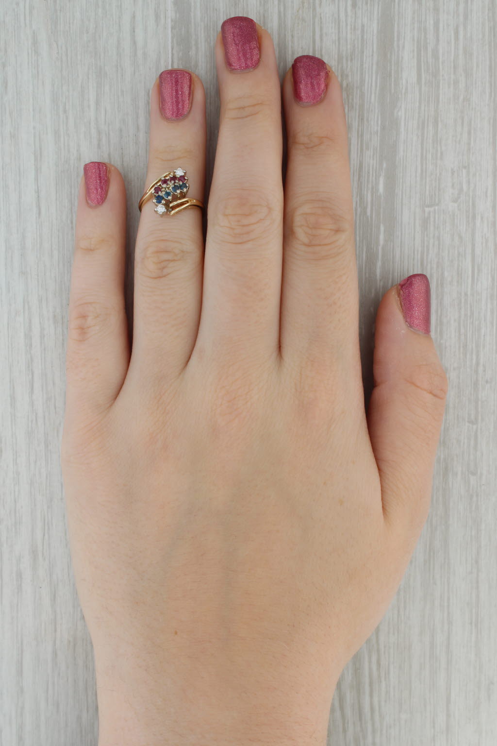 0.47ctw Ruby Sapphire Diamond Bypass Ring 14k Yellow Gold Size 5.25