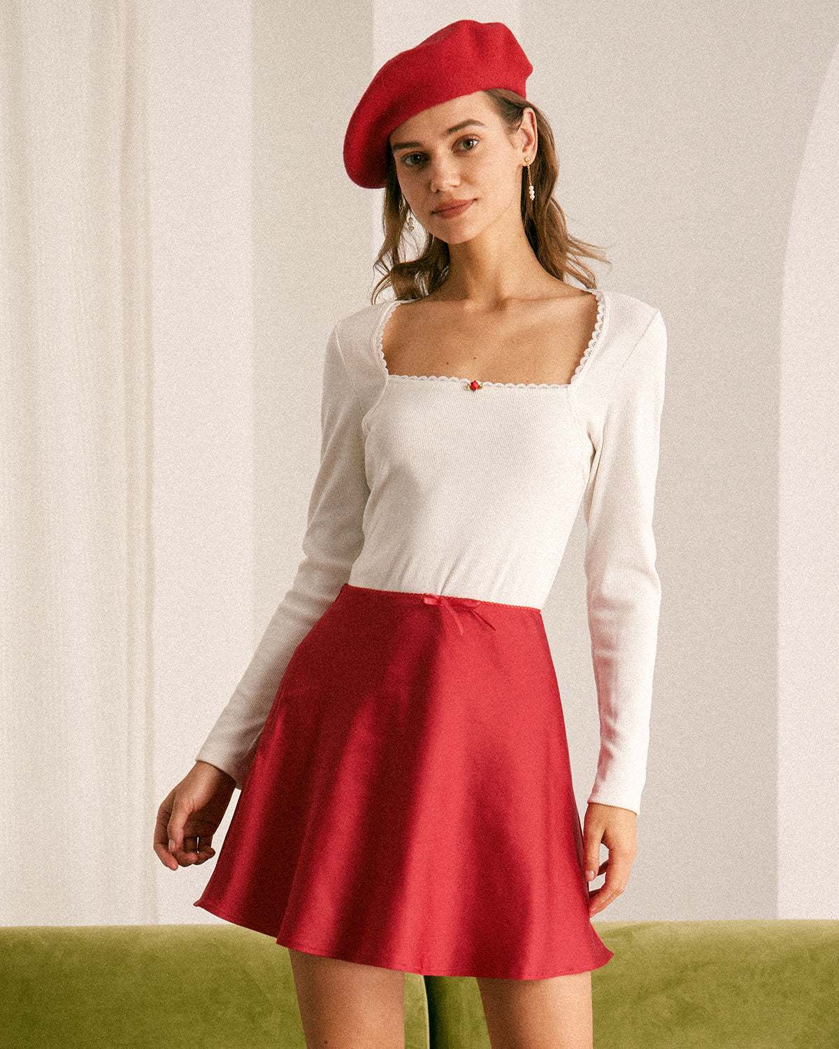 The Red High Waisted Bowknot Mini Skirt