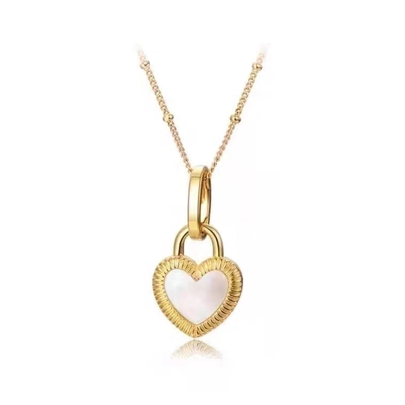 Elegant Heart Shape Titanium Steel Inlay Shell Pendant Necklace