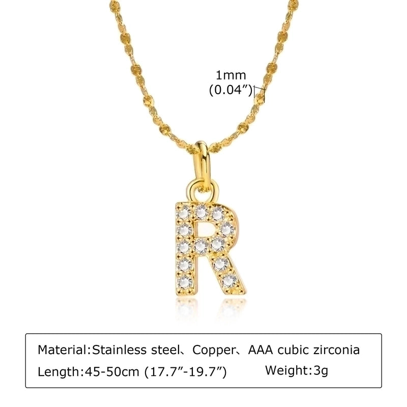 Minimalist Letter 201 Stainless Steel Copper Inlay Artificial Diamond Pendant Necklace