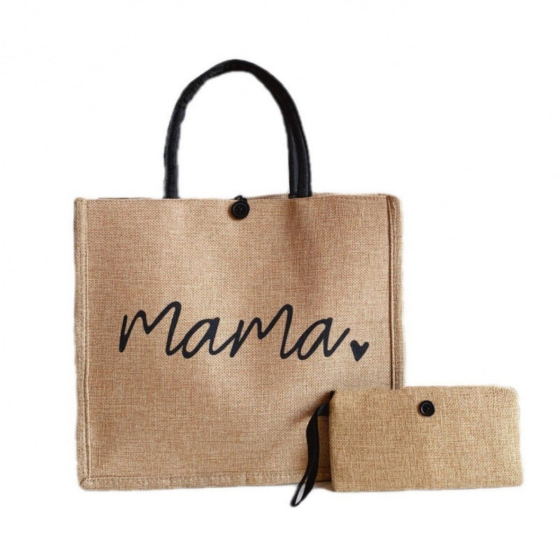 Women's Medium Linen Letter Classic Style Sewing Thread Square Lock Clasp Handbag