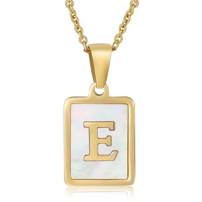 Minimalist Letter Stainless Steel Titanium Steel Plating Inlay Shell 18k Gold Plated Pendant Necklace