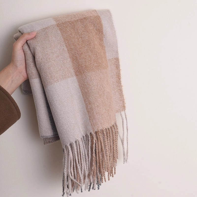 Unisex Lady Lattice Imitation Cashmere Tassel Scarf