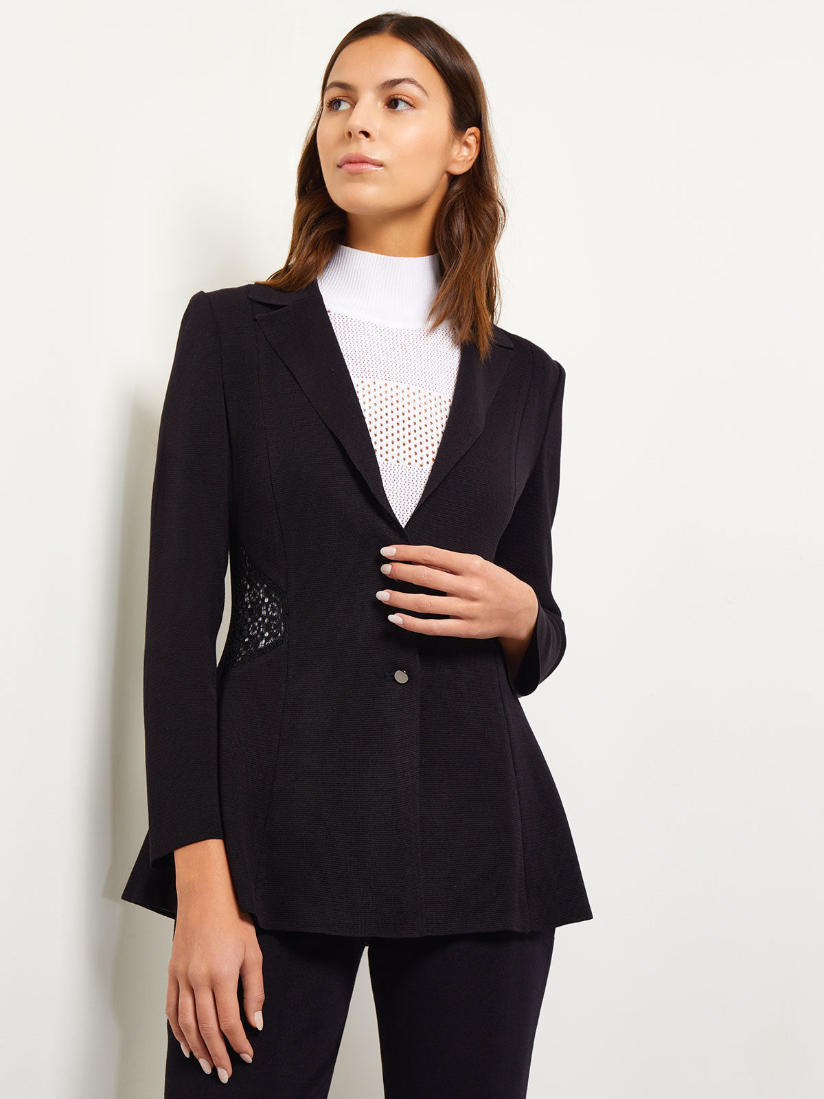 Lace Accent Tailored Knit Blazer