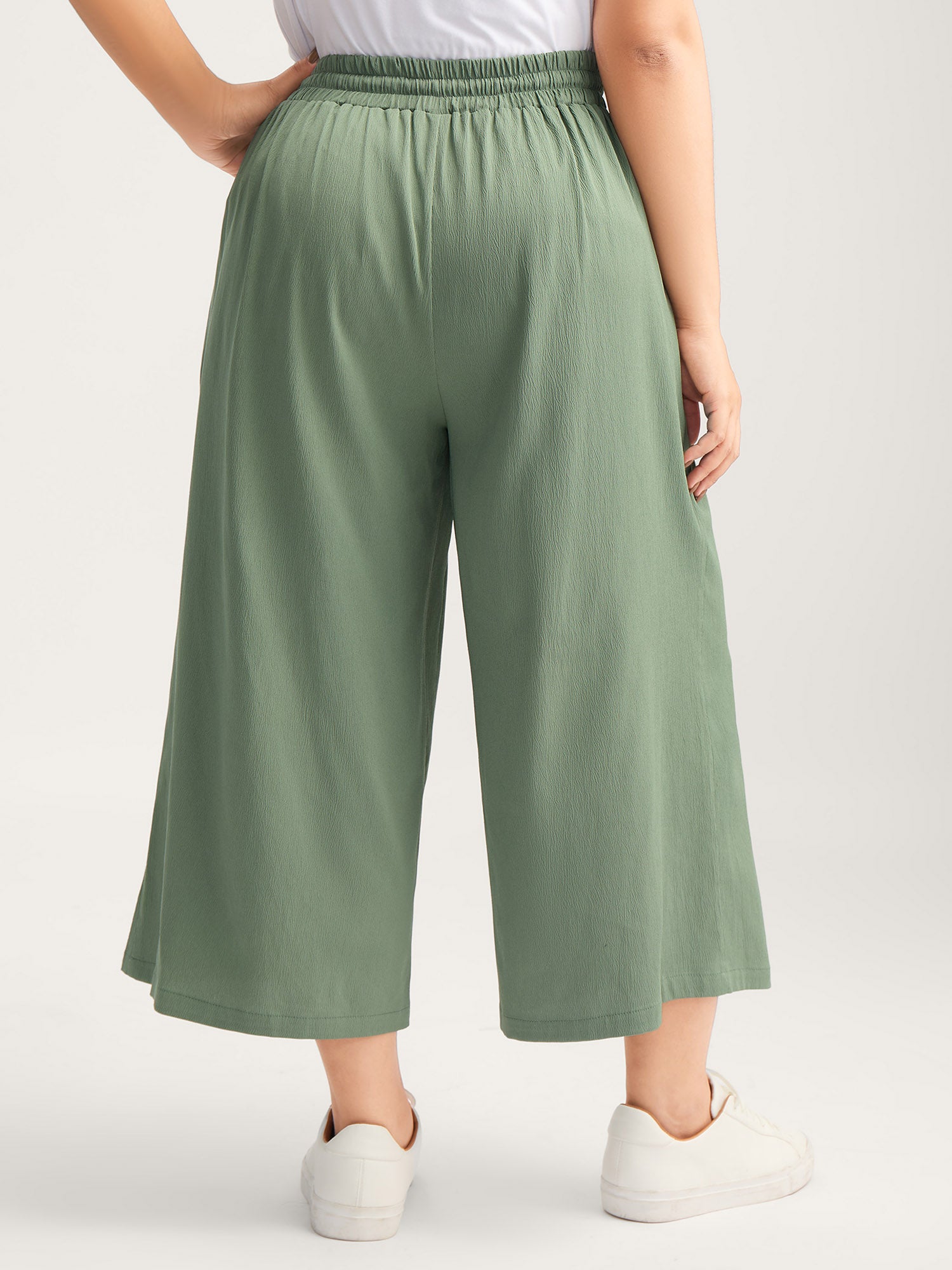 Drawstring Pin Tuck Wide-Leg Pants