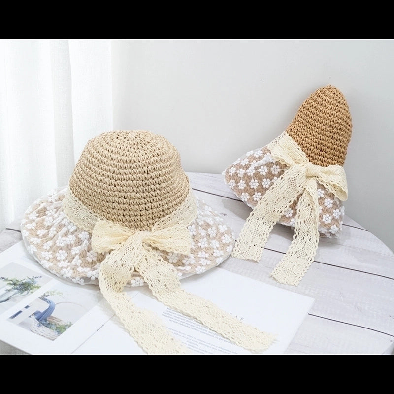Women's Sweet Pastoral Bow Knot Wide Eaves Straw Hat