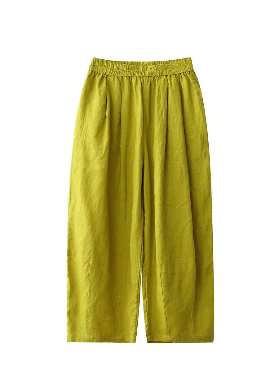 Women Casual Pure Color 100%Linen Straight Pants