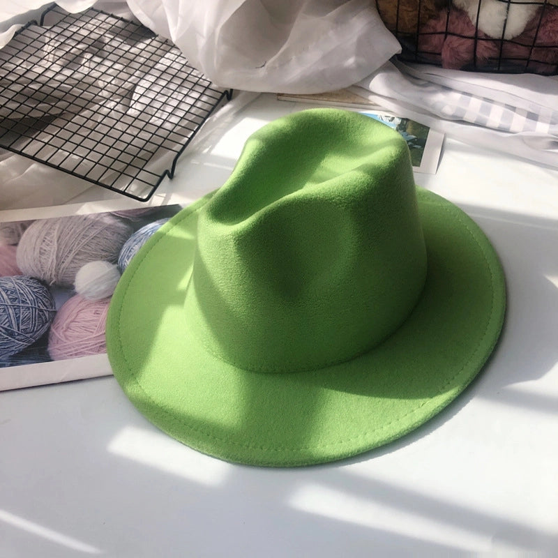 Autumn And Winter New Woolen Top Hat For Men And Women Couple Hat Big Brim Straight Hat Fashion Jazz Hat