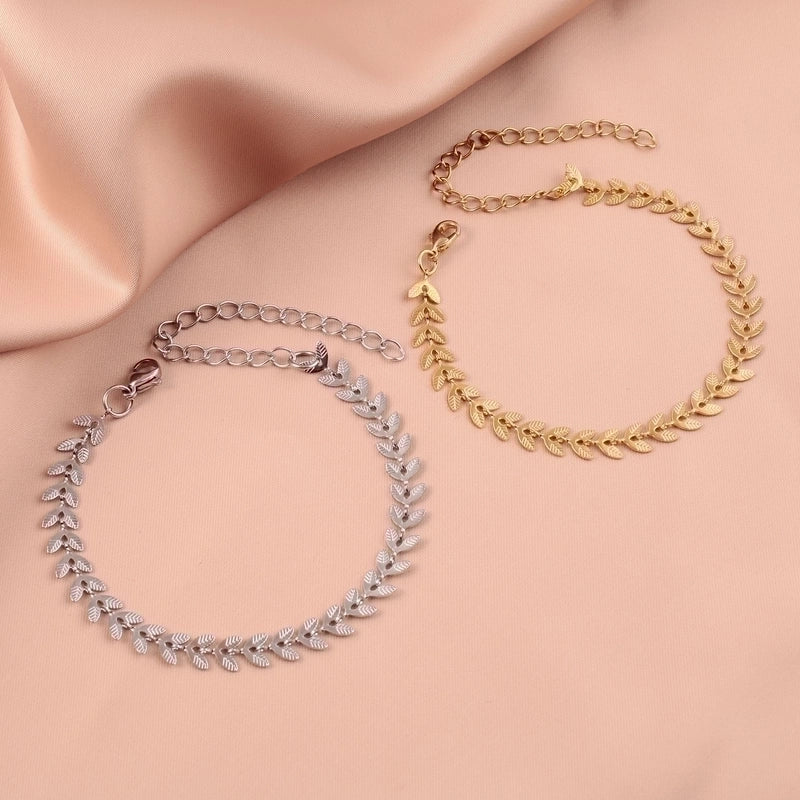 Minimalist Leaf 304 Stainless Steel 18K Gold Plated Bracelets In Bulk
