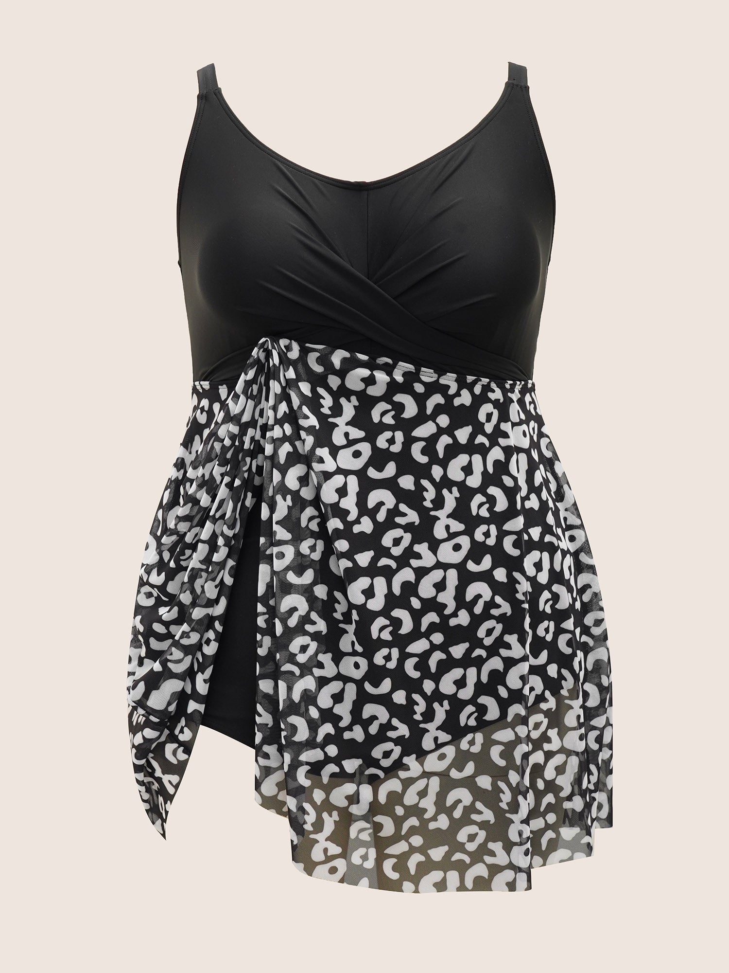 Leopard Print Patchwork Heart Neckline Swim Dress