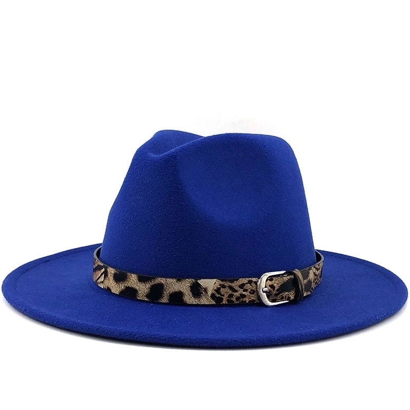 Fashion Leopard Belt Woolen Jazz Hat