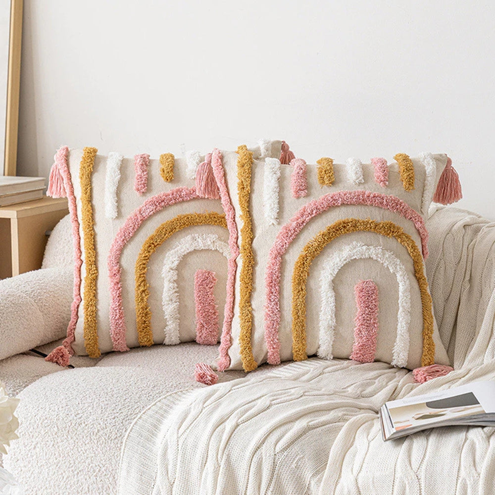 Tassel-Trimmed Boho Floral Cushions