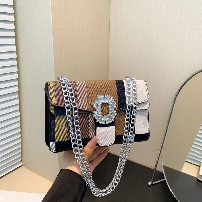 Women's Medium Pu Leather Color Block Streetwear Square Flip Cover Shoulder Bag