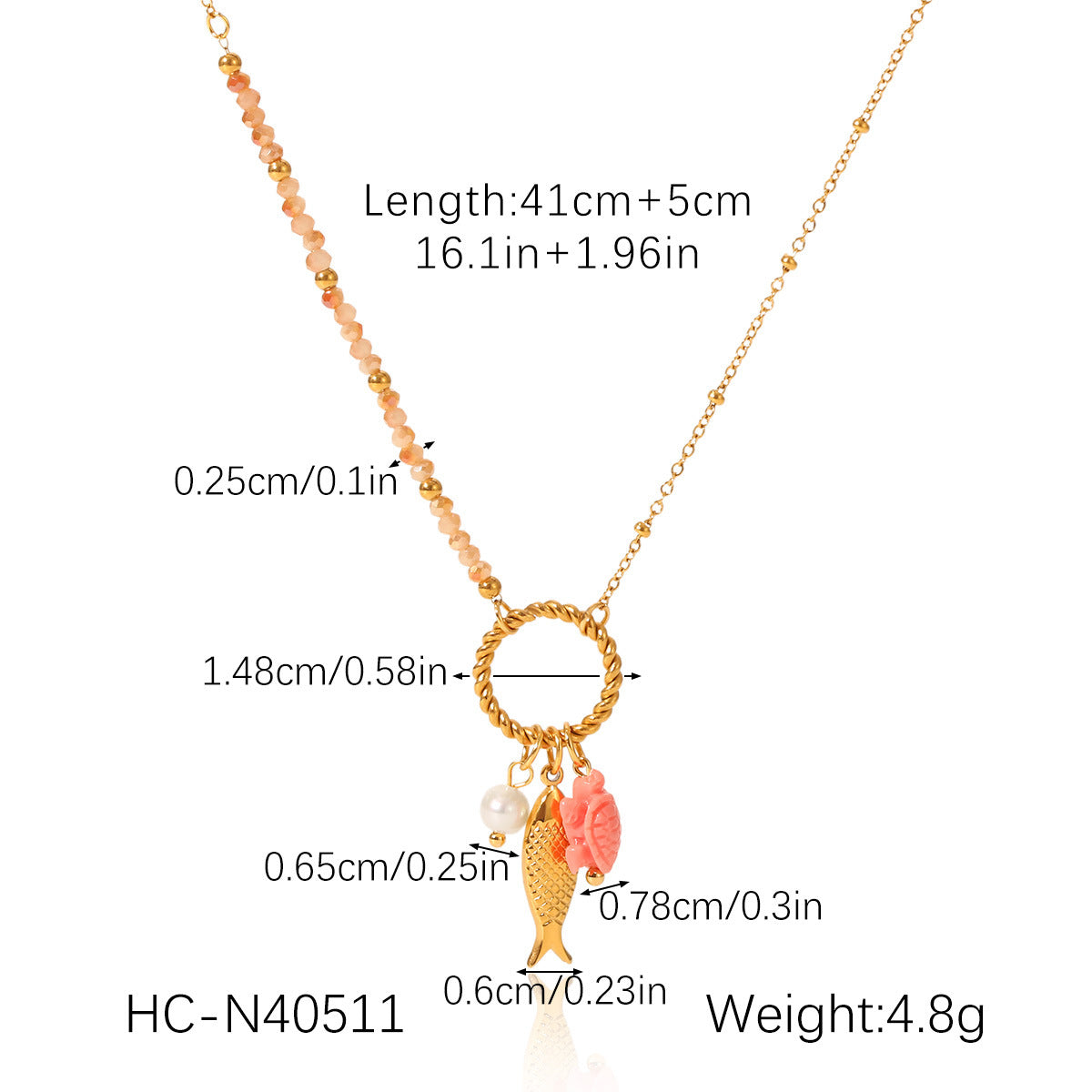 Summer Ocean Style Titanium Steel Necklace Niche Design Turtle Pearl Goldfish Pendant Stainless Steel Clavicle Chain