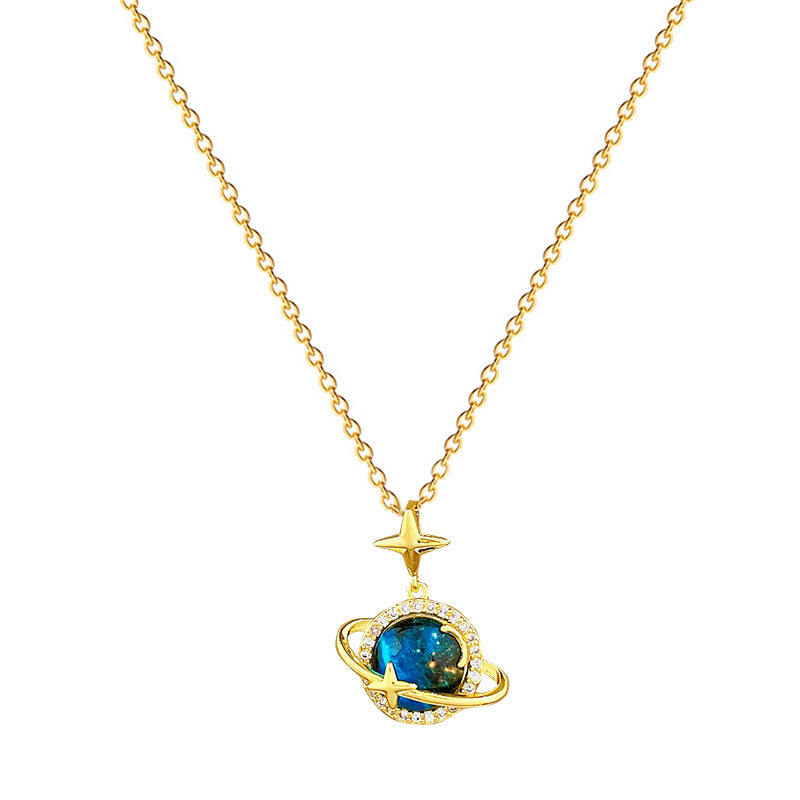 Starry Sky Stars Moon Full Diamond Gorgeous Full Diamond Necklace Female Versatile Clavicle Chain Titanium Steel