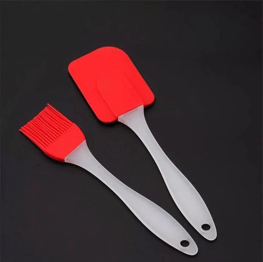 Set Of 2 Silicon Spatula And Oil Brush
