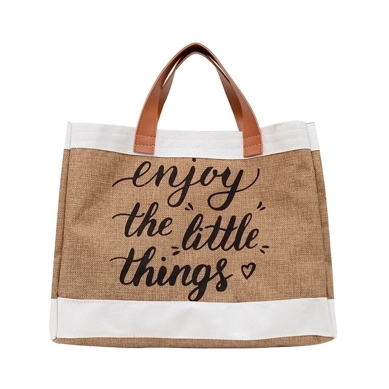Women's Large Cotton And Linen Letter Basic Classic Style Square Open Tote Bag
