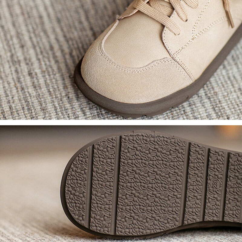 Handmade Soft Leather Oxfords & Tie Flats For Women Barefoot Shoes  in Brown/Beige