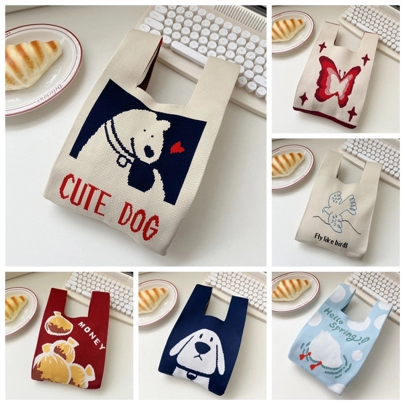 Women's Small Knit Animal Cartoon Cute Open Handbag