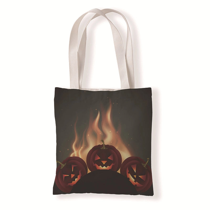 Halloween Women's Medium Canvas Pumpkin Letter Elegant Streetwear Square Open Canvas Bag