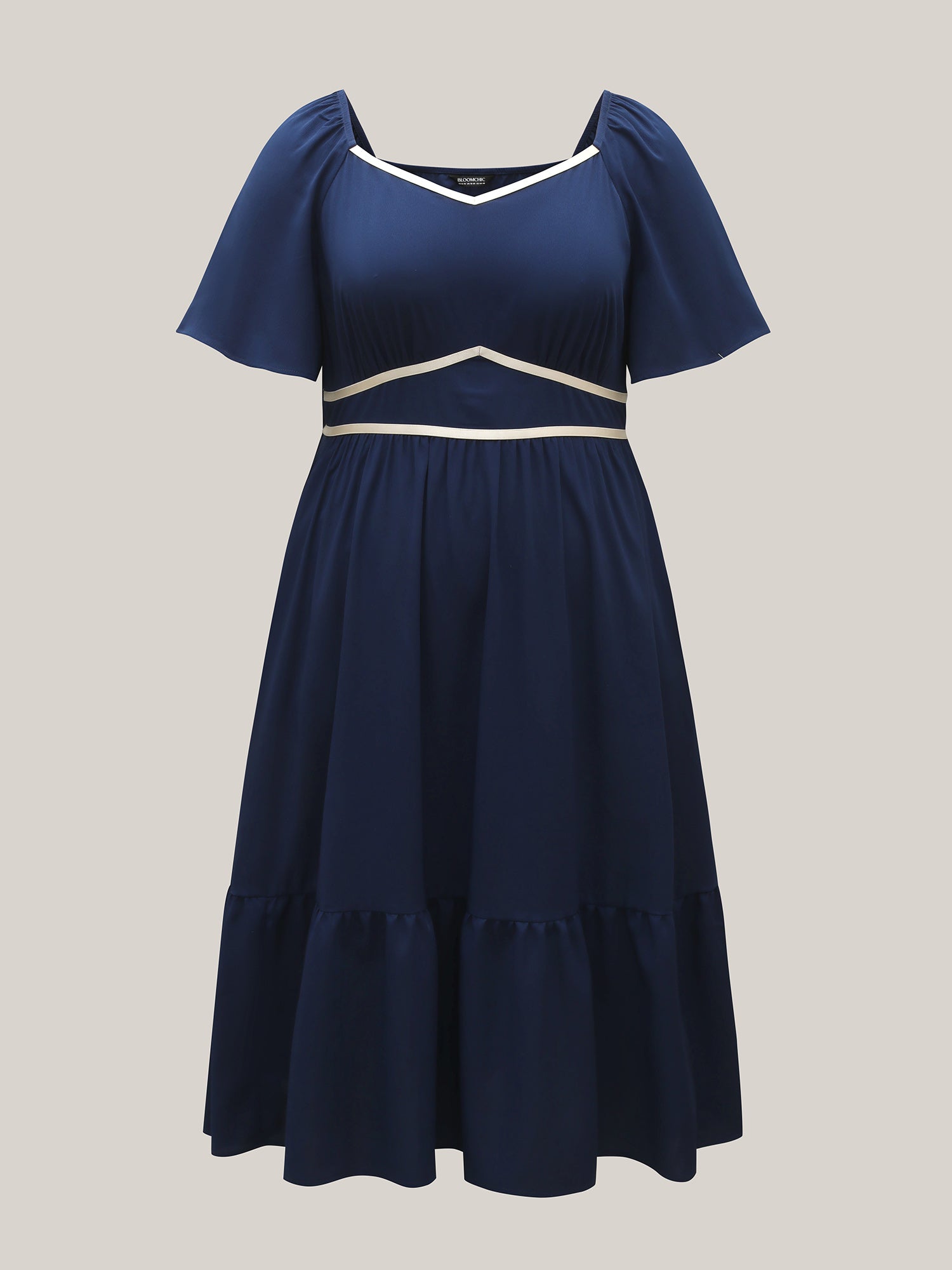 Textured Stretchy Waist Milkmaid Style Midi Dress