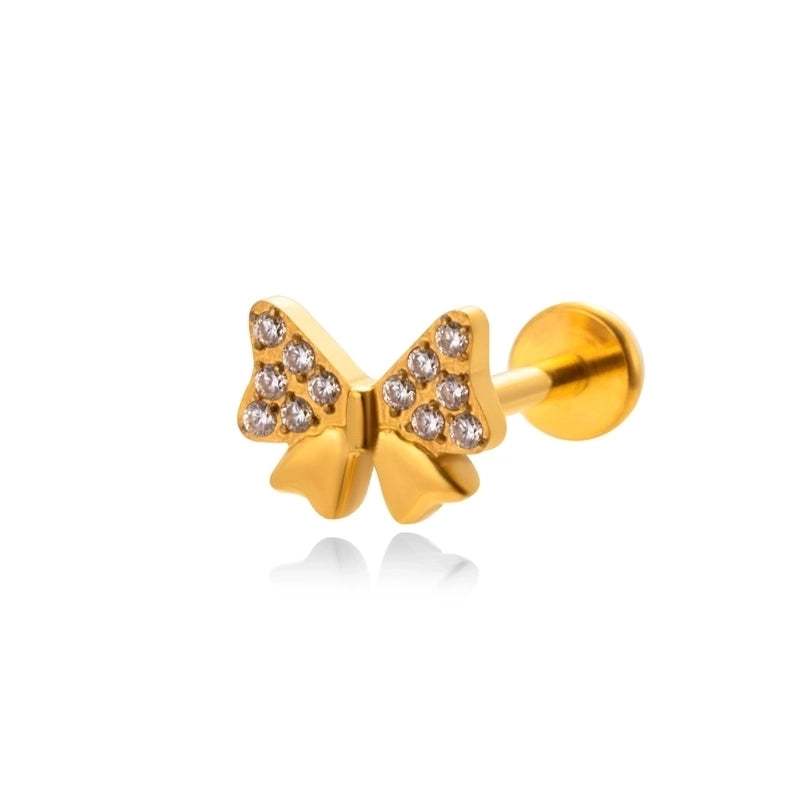 1 Piece Ear Cartilage Rings & Studs IG Style Vintage Style Geometric Flower Bow Knot Pure Titanium Plating Inlay Zircon