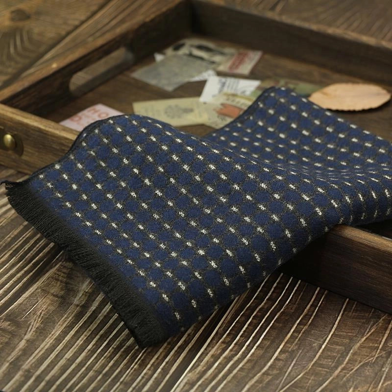 Men's Scarf Autumn And Winter Cashmere Fashion Casual Warm Scarf Plaid Black And White Distinctive Pattern Blue Fashion