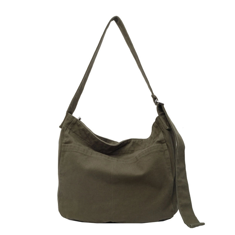 Women's Medium Canvas Solid Color Preppy Style Square Zipper Tote Bag