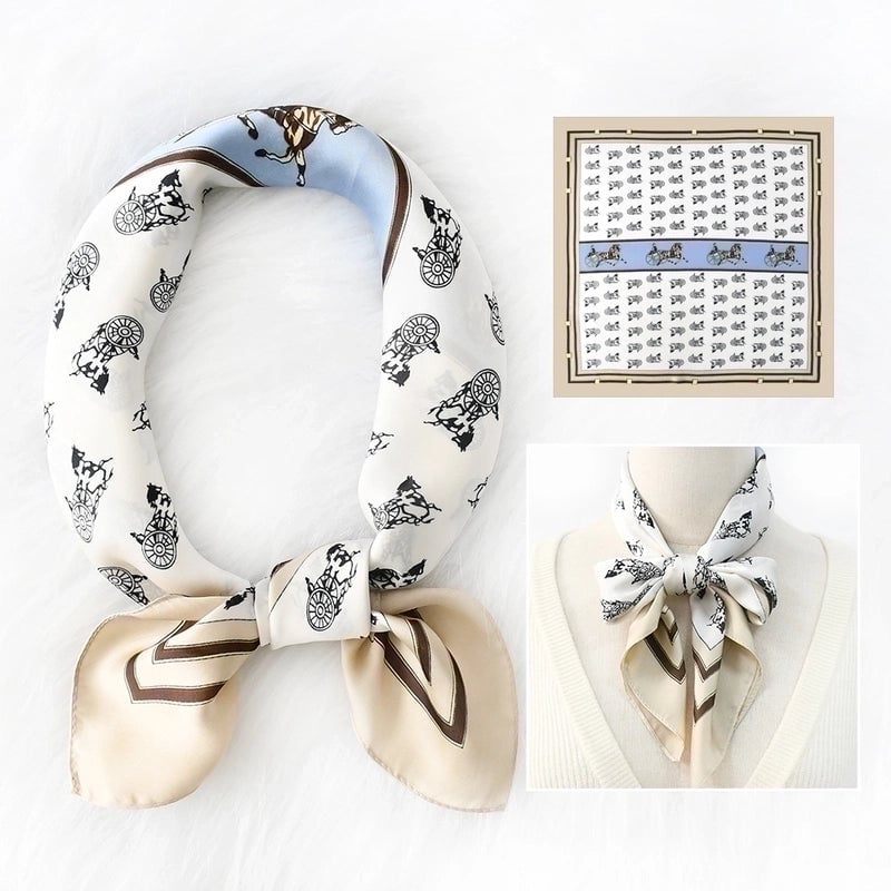2 Pieces Women's Elegant Plaid Flower Horse Satin Silk Scarf