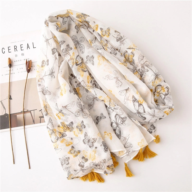 Wild Butterfly Warm Shawl Cotton And Linen Feel Gauze Holiday Big Beach Towel