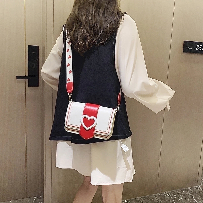 Women's Small Pu Leather Color Block Heart Shape Elegant Basic Streetwear Square Lock Clasp Shoulder Bag Crossbody Bag