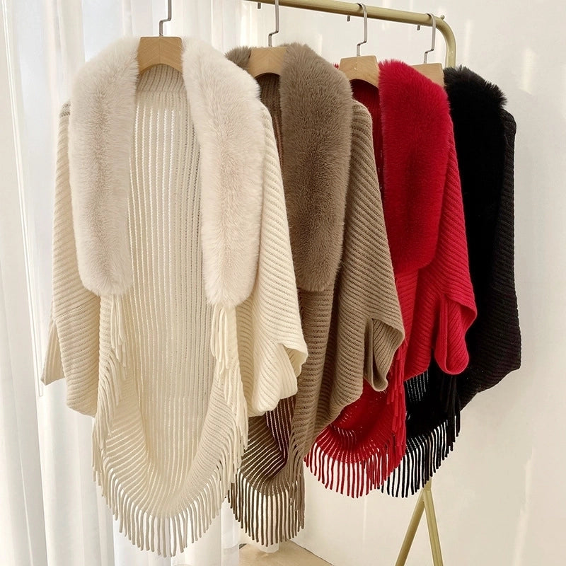 Shawl Cape Cape Coat Women's Fashionable And Expensive Outer Wear Loose Autumn And Winter New Wool Collar Knitted Cardigan