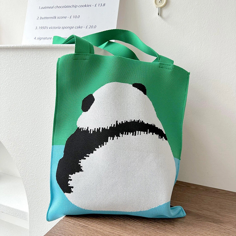 Niche Design Cute Panda Knitted Shoulder Bag Women's Versatile Large Capacity Shopping Commuter Tote Bag Women's Bag