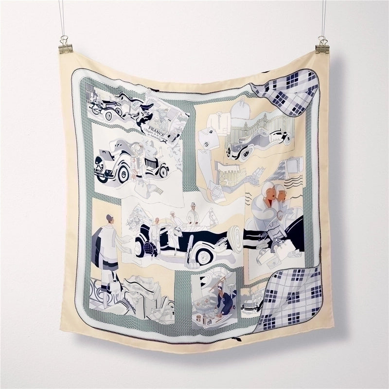 Women's Sweet Color Block Satin Printing Silk Scarf