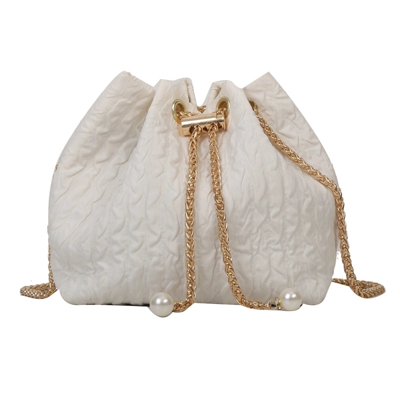 Women's Canvas Solid Color Basic Bucket String Crossbody Bag