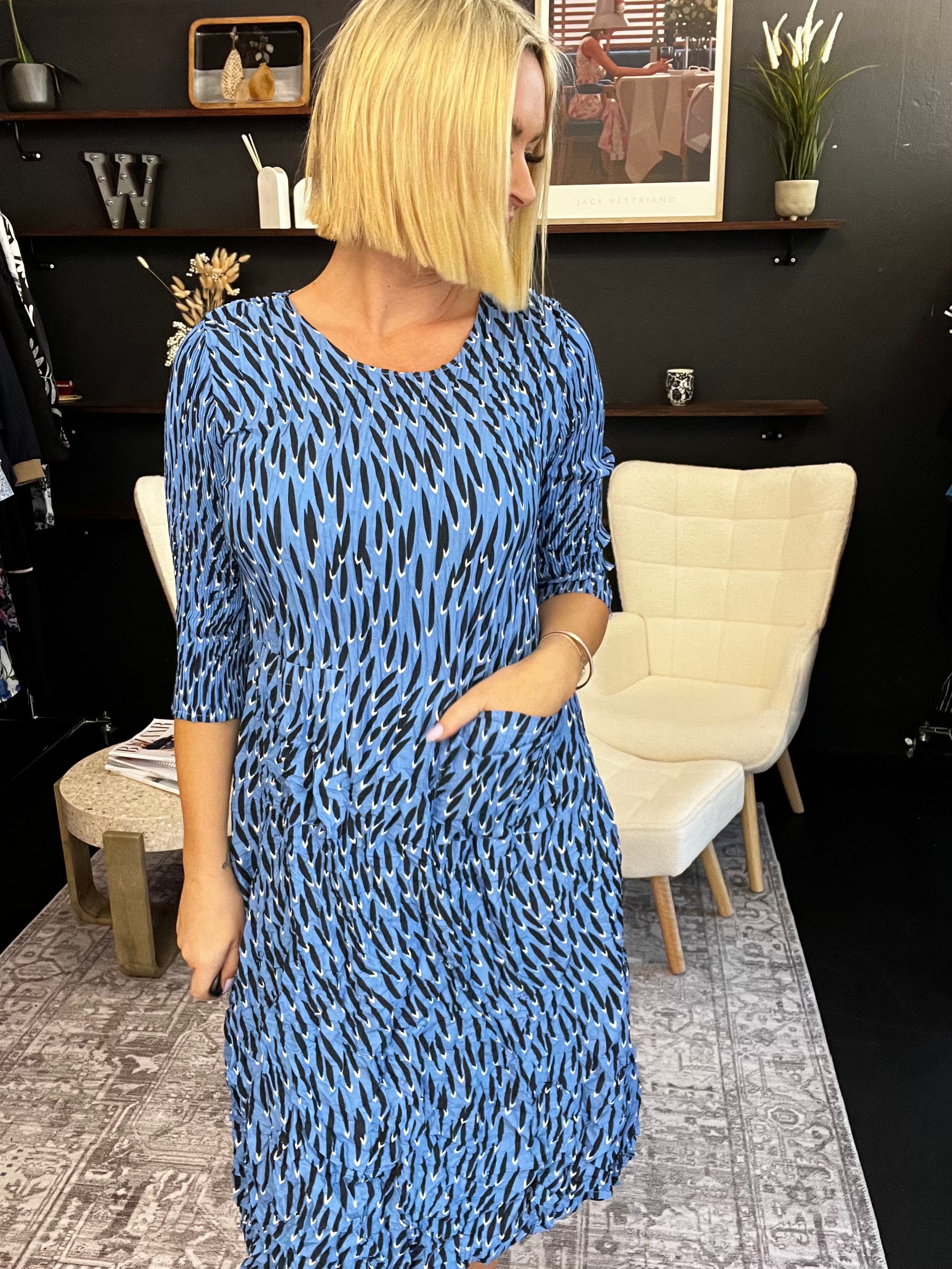 Smash Pocket Dress 3/4 sleeve - Blue
