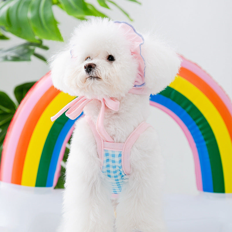 Plaid Pattern Dog Swimsuit with Hat