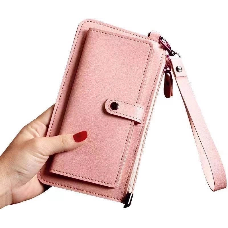 Women's Solid Color Pu Leather Zipper Buckle Wallets