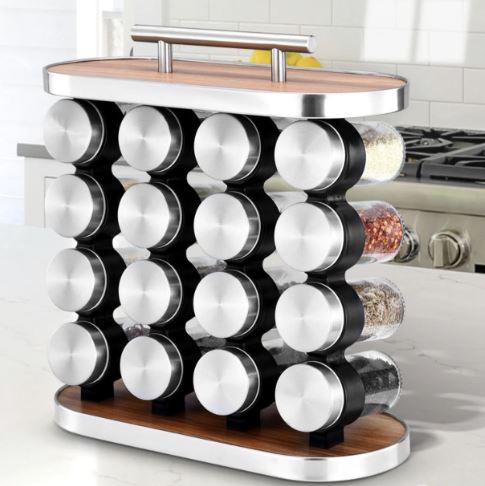 Stainless Steel Condiment Set Spice Jar Rack. 16Pcs Kitchen Cruet Condiment Bottle