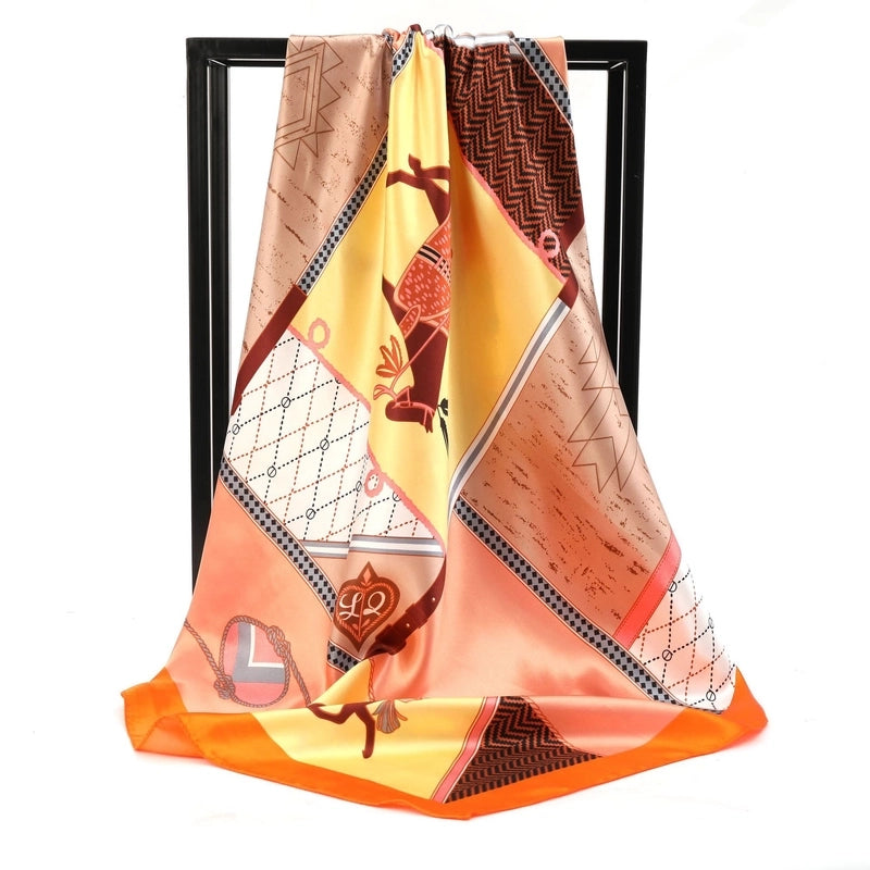 Women's Basic Minimalist Color Block Imitated Silk Printing Shawl