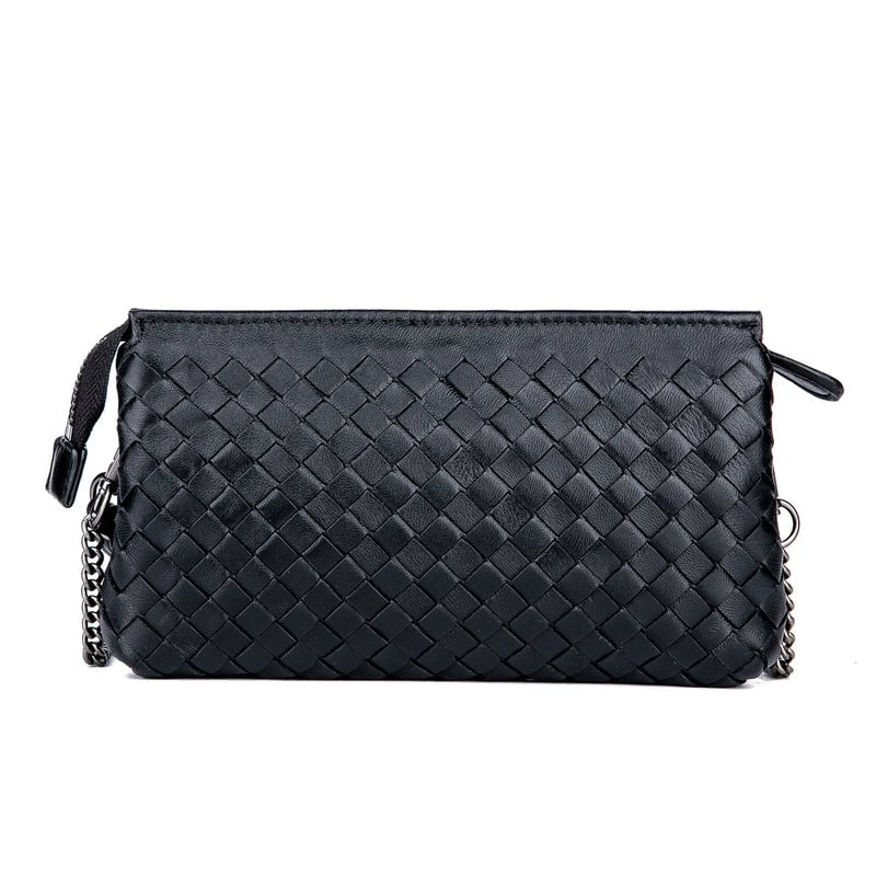 Women's Medium Leather Solid Color Vintage Style Classic Style Weave Square Zipper Crossbody Bag