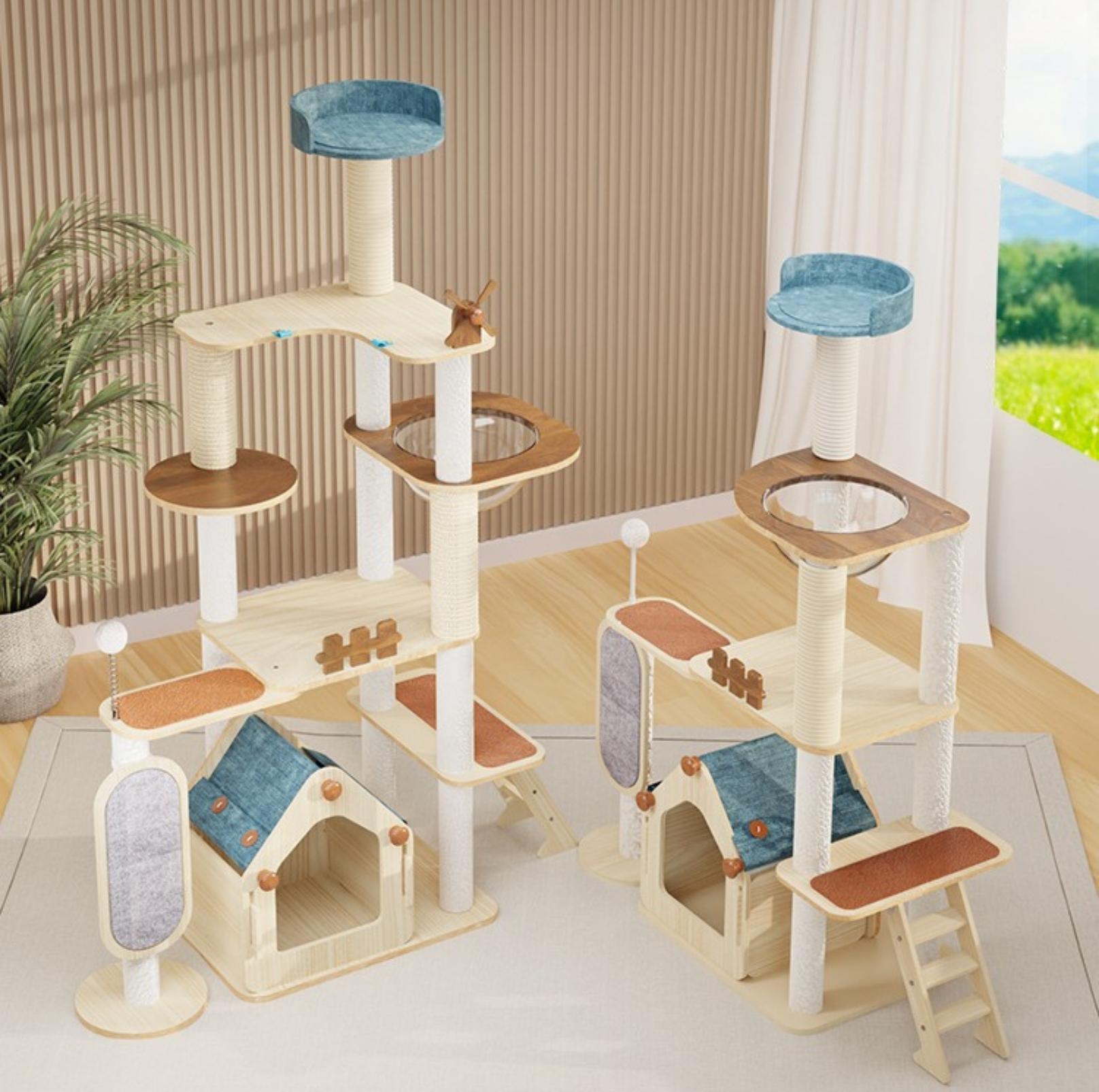 Adorable & Attractive Modern Wooden Large Cat Tree with Windmill Design