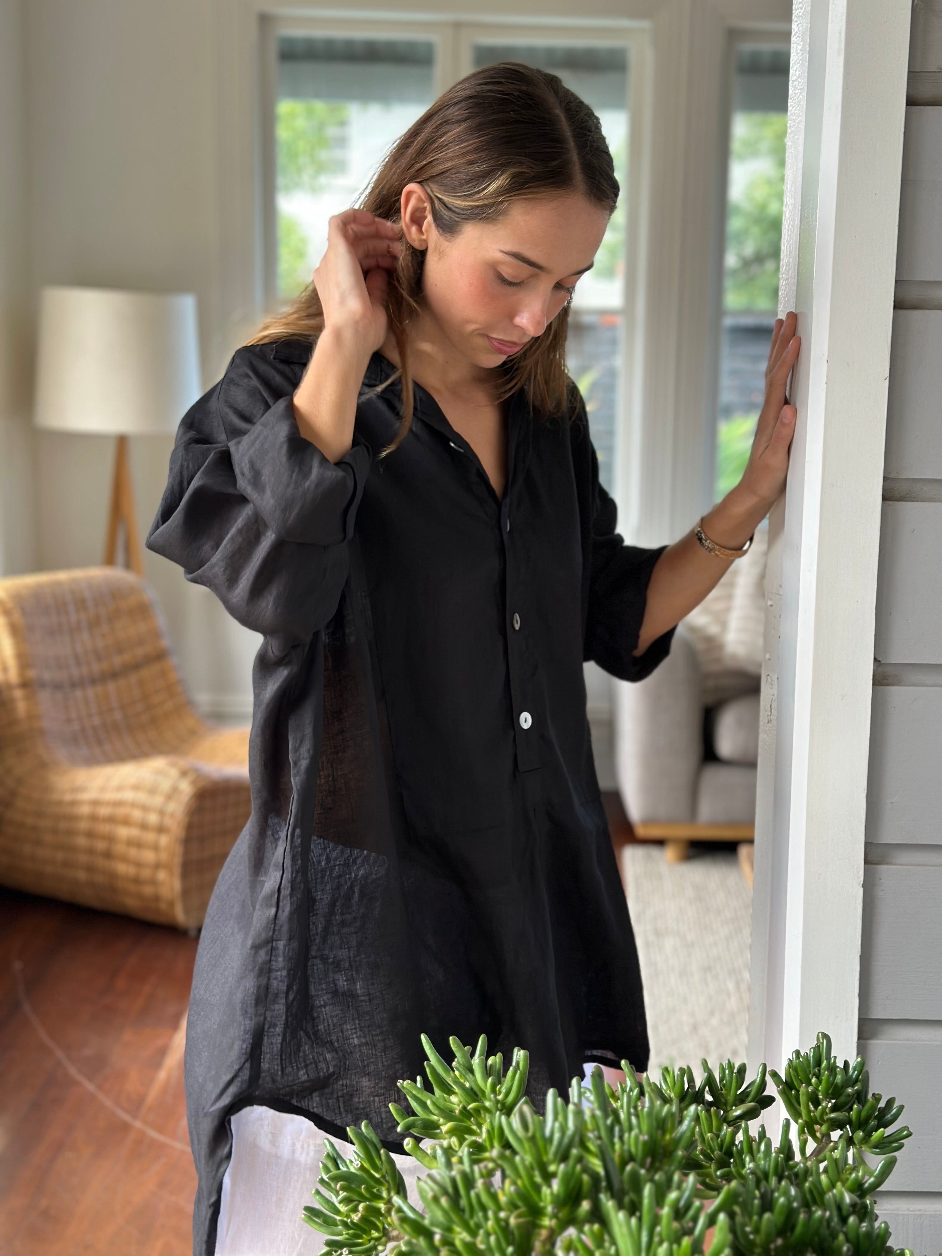 megan shirt - black linen